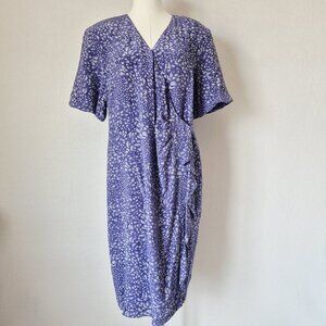 Vintage Spenser Jeremy Silk Ruffle Wrap Dress Short Sleeve Printed Purple